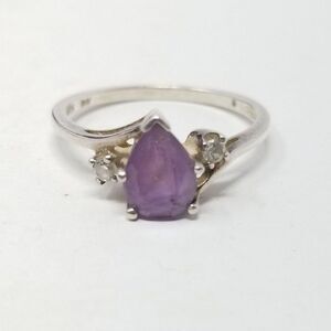 Vintage Avon Sterling Silver Purple Pear Shape Rhinestone Ring, Size 8 Band